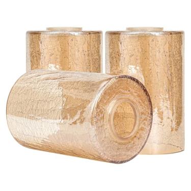 Imagem de GoldSwift Pacote com 3 cúpulas de lâmpada de vidro crackle âmbar, 16 cm de altura, encaixe de 3,5 cm, tampa de globo de vidro cilíndrico com efeito de rachadura