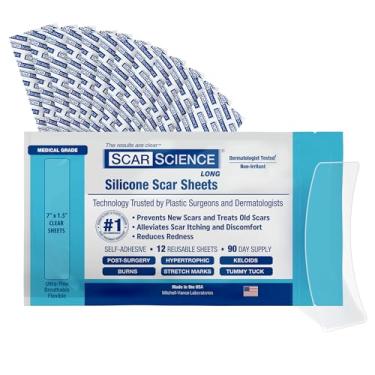 Imagem de Folhas de silicone para cicatrizes de grau médico - Fita longa de silicone resistente à água - Solução avançada para cicatrizes cirúrgicas, estrias e queloides - tiras de 17 cm, pacote com 12