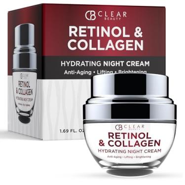 Imagem de Clear Beauty Hidratante facial noturno de retinol e colágeno – testado por dermatologistas, hidrata, reduz rugas e linhas finas, creme hidratante, cuidados com a pele coreanos sem crueldade, todos os