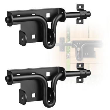 Imagem de HTHOOOOOME Pacote com 2 travas de porta deslizantes resistentes com orifício para cadeado - Trava de segurança universal para cerca de madeira, portão de metal, porta de galpão, celeiro de quintal