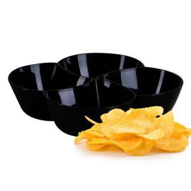 Imagem de Petisqueira Para Salgadinhos Petiscos Com 4 Divisões Preta 25x25x6cm -