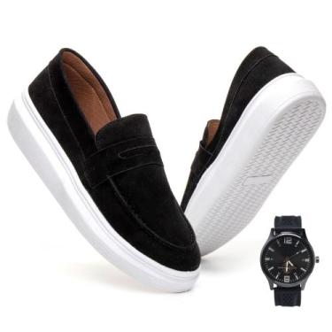 Imagem de Mocassim Masculino Sola Alta Loafer Couro Camurça Conforto Qualidade +