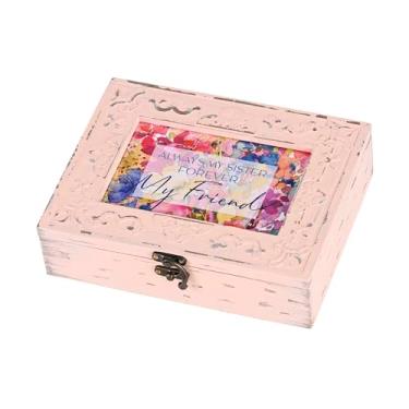 Imagem de Cottage Garden Caixa de joias com foto musical toca Tune Wind Beneath My Wings 15 x 21 cm MDF e vidro envelhecido rosa Always My Sister Forever