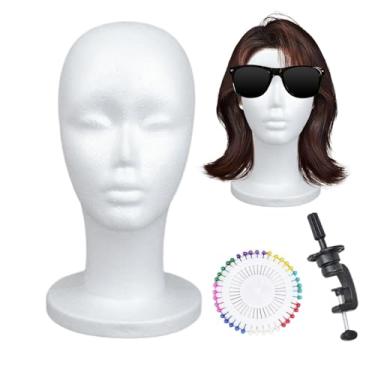 Imagem de Rrlihjgu Cabeça de Manequim,Suporte para Perucas em Espuma - Display Branco Estética Prática Estilização Para Postiços Chapéus Joias Fones Lenços Óculos