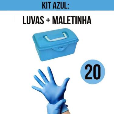 Imagem de Luva Nitrílica P e M Sem Pó Talge, 20 luvas azul + maletinha, P