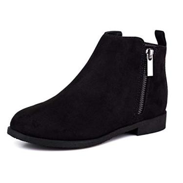 Imagem de Botas infantis de cano curto com zíper e salto baixo, botas para adolescentes, sapatos baixos curtos para crianças pequenas/grandes, Preto, 5 Big Kid