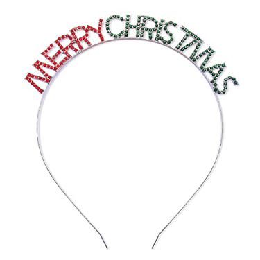 Imagem de Faixas de cabelo de Natal com strass e floco de neve colorido cristal feliz natal coroa de cabelo argola de cabelo chifres de rena