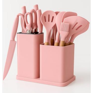 Imagem de Utensilios Cozinha Silicone | Kit 19 Pecas Completo | Espatulas Pegadores, Colheres e Tabua de Corte | Para Cozinhar Assar e Servir | Resistente Calor Seguranca | Praticidade e Estilo (Rosa)