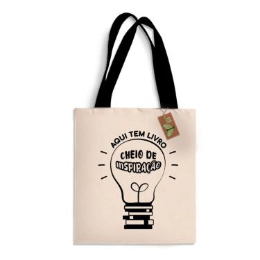 Imagem de Ecobag presente pequena livro book algodão sustentável cru ou preta kindle capa presente natal dia dos professores