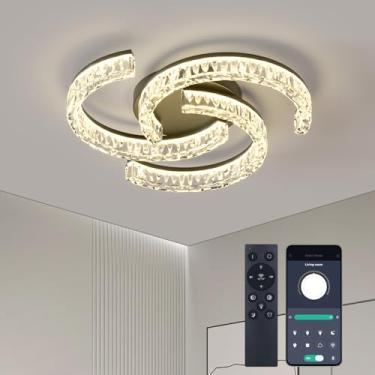 Imagem de Luminária de teto LED moderna regulável com controle remoto perto da luz de teto 1300LM 50W lâmpada de teto para sala de estar, quarto, cozinha, preto 49,7 cm 3 luzes