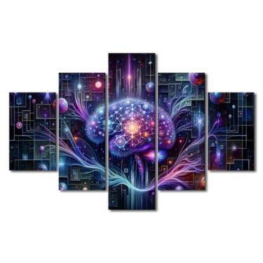 Imagem de Tela digital de 5 painéis de arte de parede cerebral para quarto, análise de dados neurológicos, pintura, decoração de casa, tecnologia, impressão, arte, tela, arte emoldurada para paredes, pôsteres