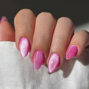 Imagem de SXVME 30 peças de unhas curtas de amêndoa curta com glitter - unhas postiças fortes de acrílico, cola de gel macio nas unhas com acabamento esmaltado, bastão brilhante nas unhas para férias femininas