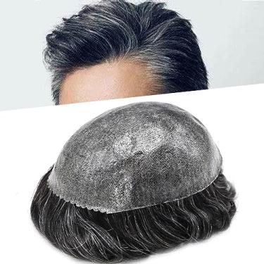 Imagem de Healthlif Toupee For Men Real Human Hair Replacement System For Men Full PU Peruca de cabelo masculina com aparência natural para perda de cabelo Toupee 8X10#1B30#1B Off Black + 30% Grey