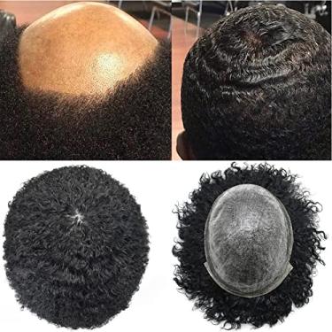 Imagem de Peruca Afro Curl para homens negros, sistema de cabelo humano, peça de cabelo afro-americana, 10 x 8, totalmente injetada, poli, encaracolado, perucas para homens, afro ondulado, 8 mm, nº 1B, preto