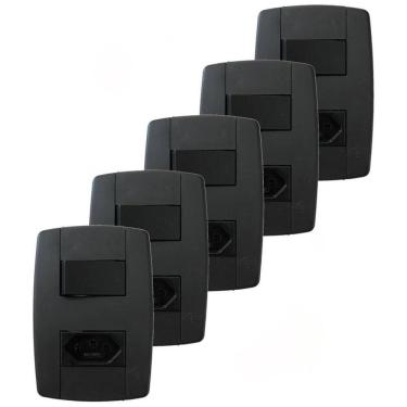 Imagem de Kit 5 Conjunto Interruptor Simples + Tomada 10A 250V Preta