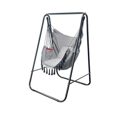 Imagem de Suporte para cadeira de rede, inclui grande balanço interno suspenso, carga máxima de 226 kg, suporte de rede de aço resistente para ambientes internos e externos (cinza claro)