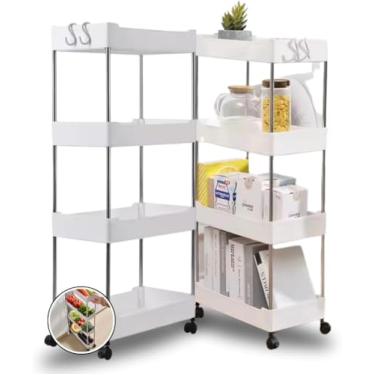 Imagem de Carrinho Organizador Multiuso Slim com 4 Prateleiras e Rodinhas - Para Cozinha, Banheiro, Salão, Escritório ou Manicure, Plástico Resistente