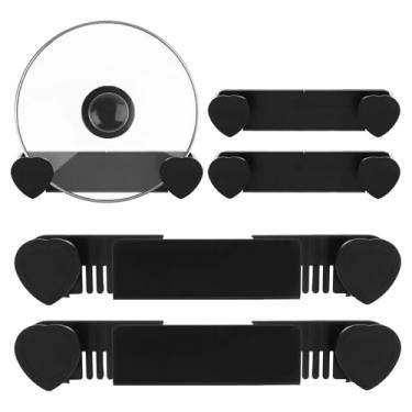 Imagem de 5 peças de suporte ajustável para tampa de panela, suporte de tampa de panela montado na parede, organizador de cabide de tampas de panela de porta de armário, gancho adesivo para azulejos de cozinha