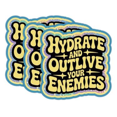 Imagem de Conjunto de 3 peças de adesivos Hydrate and O*tlive Your Enemies, citações engraçadas, autocuidado, humor negro, meme, impermeável, 5 cm, decalque de vinil cortado para garrafa de água, laptop