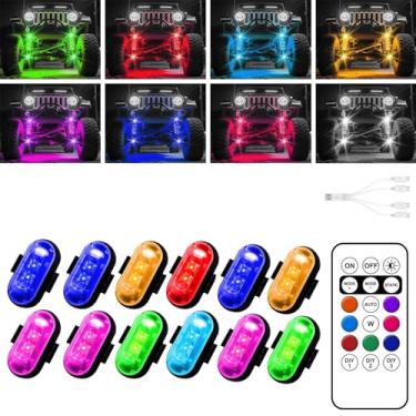 Imagem de Furlerkam Luzes LED sem fio para carro, luzes de rock sem fio com 8 cores, 10 modos, luz de aviso estroboscópica LED, motocicletas, barcos, acampamento, bicicletas, drones, design nos EUA (12 peças