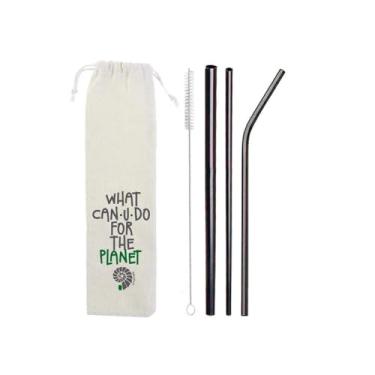 Imagem de Kit 6 em 1-4 Canudos de Inox + Escova + Ecobag Preto