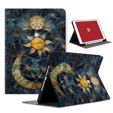 Imagem de Capa compatível com iPad Air de 13 polegadas (M3 2025/M2 2024)/12,9 polegadas (6ª/5ª/4ª/3ª/3ª 2022/2021/2020/2018) com porta-lápis, capa protetora automática para despertar/dormir, lua celestial sol