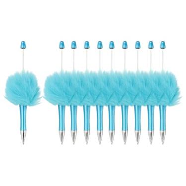 Imagem de PATIKIL Canetas fofas com contas, contas de plástico felpudas, esferográficas, para escrever presentes, materiais de escritório, 10 peças (azul claro)