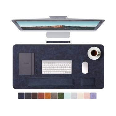 Imagem de RENMTURE Mouse pad grande e descanso de pulso para teclado, tapete de mesa para teclado e mouse, mouse pad grande para jogos com suporte de pulso, tapete de mesa para trabalho e jogos (azul)