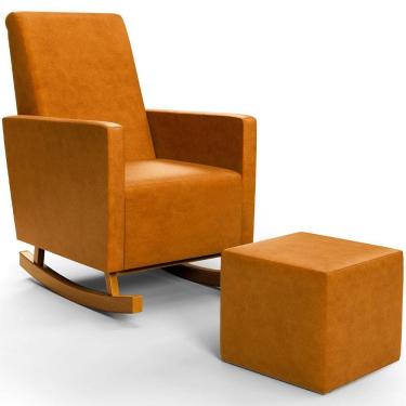 Imagem de Poltrona de Amamentação com Balanço e Puff Ravena W01 Couríssimo Whisky - Lyam Decor