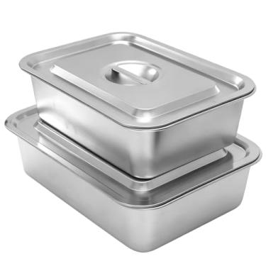 Imagem de JFSTA Assadeira de 10 cm de profundidade com tampa, 2 unidades de assadeira de lasanha de aço inoxidável, assadeiras grandes com tampa, assadeira retangular para forno