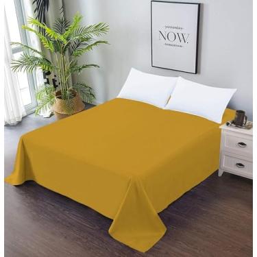 Imagem de Jogo de lençol 3 peças de algodão 400 fios, 1 lençol de cima e 2 fronhas dourado sólido King/California King Size