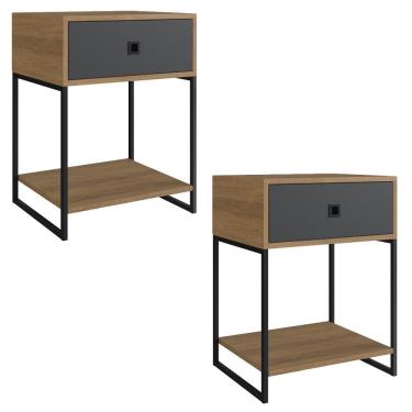 Imagem de Kit 02 Mesas De Cabeceira Estilo Industrial 01 Gvt P1026 Mell Grafite PP
