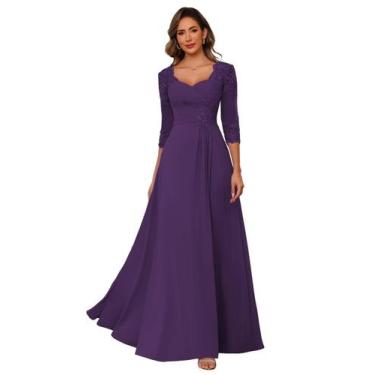 Imagem de Vestido de noite AUSPORY Chiffon roxo de manga 3/4 para mulheres
