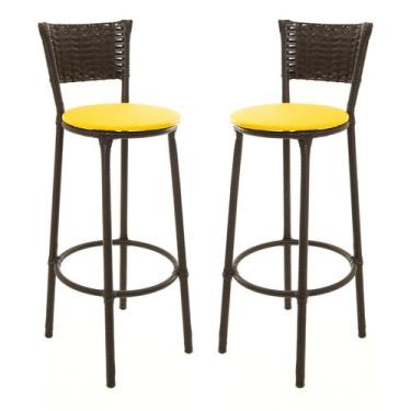 Imagem de KIT 2 Banquetas Alta Encapada Junco CAFÉ Area de Lazer Cozinha Bancada