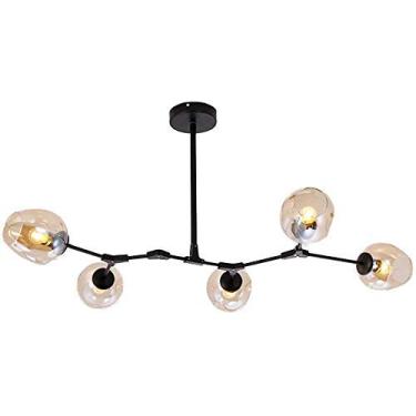 Imagem de Lustre E27 Nordic Glass Ball Chandelier Altura ajustável, Lustre preto fosco, E26 Metal Hand Blow Branches Pendant Light, Luminárias de globo de meados do século de 79"