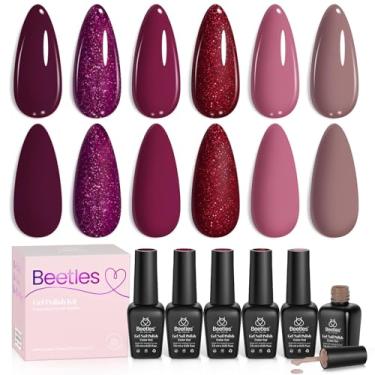 Imagem de Conjunto de esmalte de gel borgonha Beetles – Berry Merlot 6 cores de esmalte de ameixa, cereja mocha vermelho glitter outono inverno roxo escuro cor unhas vinho, cor U V LED de imersão em casa DIY