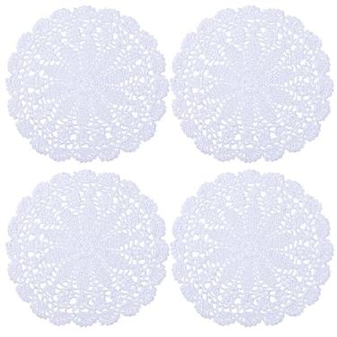 Imagem de XLIUAX 4 peças de toalhas de crochê vintage de renda, 23 cm, toalha de mesa feita à mão para mesas, decoração de mesa rústica para cozinha, sala de jantar, festa, decoração de casamento (branco)
