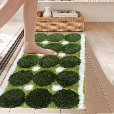 Imagem de Lindo tapete de banheiro verde 76 x 50 cm, tapete de banho de microfibra extra macio e absorvente, antiderrapante, lavável na máquina, tapete de banho felpudo de secagem rápida, adequado para banheiro