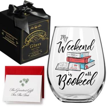 Imagem de My Weekend is All Book Funny Book Presentes de taça de vinho para amantes de livros, presentes exclusivos de taça de vinho para leitores, presentes de aniversário para amantes de livros, presente de
