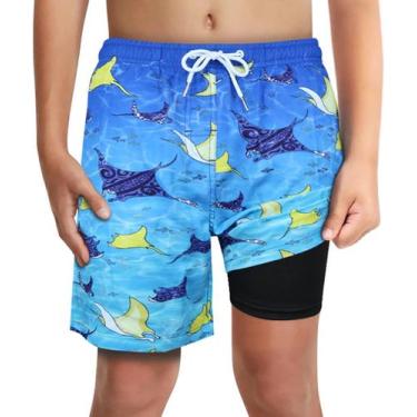 Imagem de Calções de banho LUCOWEE Devil Fish Ocean Boys tamanho 14-16 com forro