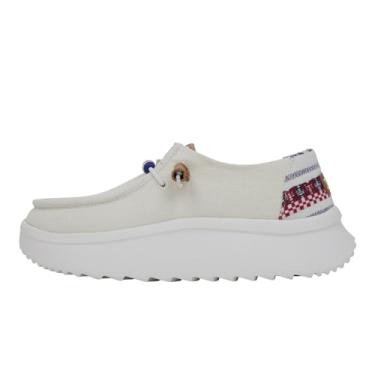 Imagem de Hey Dude Tênis feminino Wendy Peak Baja Stripe branco tamanho 10 | Sapatos femininos | Mocassins femininos sem cadarço | Confortável e leve