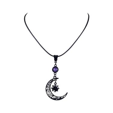 Imagem de ANGLEQUEEN Colares de lua gótica para mulheres punk aranha lua pingente colar de cristal vampiro colar de bruxa Halloween joias fantasia acessórios emo, Large, Metal, Sem Pedra Preciosa
