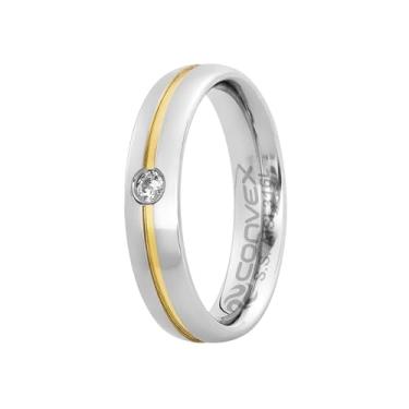 Imagem de Aliança de Aço Plus Max com Filete em Ouro 10k e Zircônia 5mm