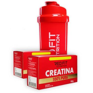 Imagem de Creatina Monohidratada Sachê 90g Coqueteleira Shaker Vermelha 600ml - 100% Pura Importada - Red Fit Nutrition (kit c/ 02)