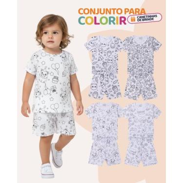 Imagem de Kit 2 conjuntos Pijamas de Colorir para meninas bebê Lavável com Canet