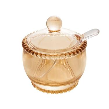 Imagem de Açucareiro de Cristal C/Colher Plástica Pearl Bolinha Âmbar 11x10cm Wolff