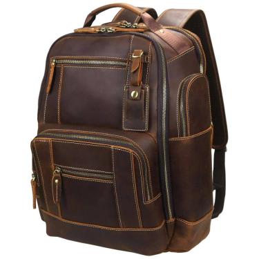 Imagem de Mochila Unissex de Couro para Laptop, LANNSYNE LB125, Marrom