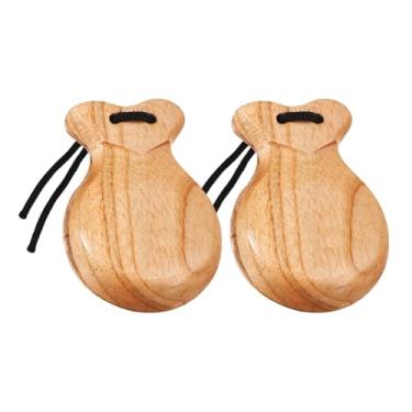 Imagem de JunZheHub Par de Castanholas Espanholas, Instrumento de Percussão Tradicional de Madeira, Feito à Mão, com Claquete, Adequado para Crianças, Aulas de Música, Ap, Cor de Madeira