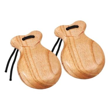 Imagem de Dynwave 2 peças de castanholas espanholas de madeira, instrumentos de percussão com cordas, castanholas flamencas para aulas de música de espetáculo, reunião, Cor de Madeira
