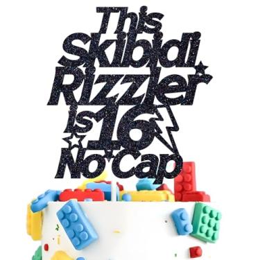 Imagem de This Skibidi Rizzler is 16 No Cap Cake Topper, Funny Modern Z Sixteen Years Old, Bruh I'm 16, 16th Birthday Party Decoration Supplies, Black Glitter